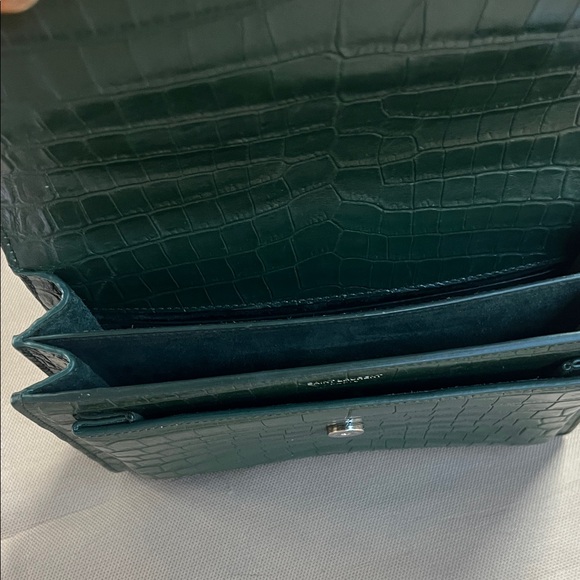 Yves Saint Laurent Dark Green Croc-Embossed Crossbody Bag - Picture 7 of 13